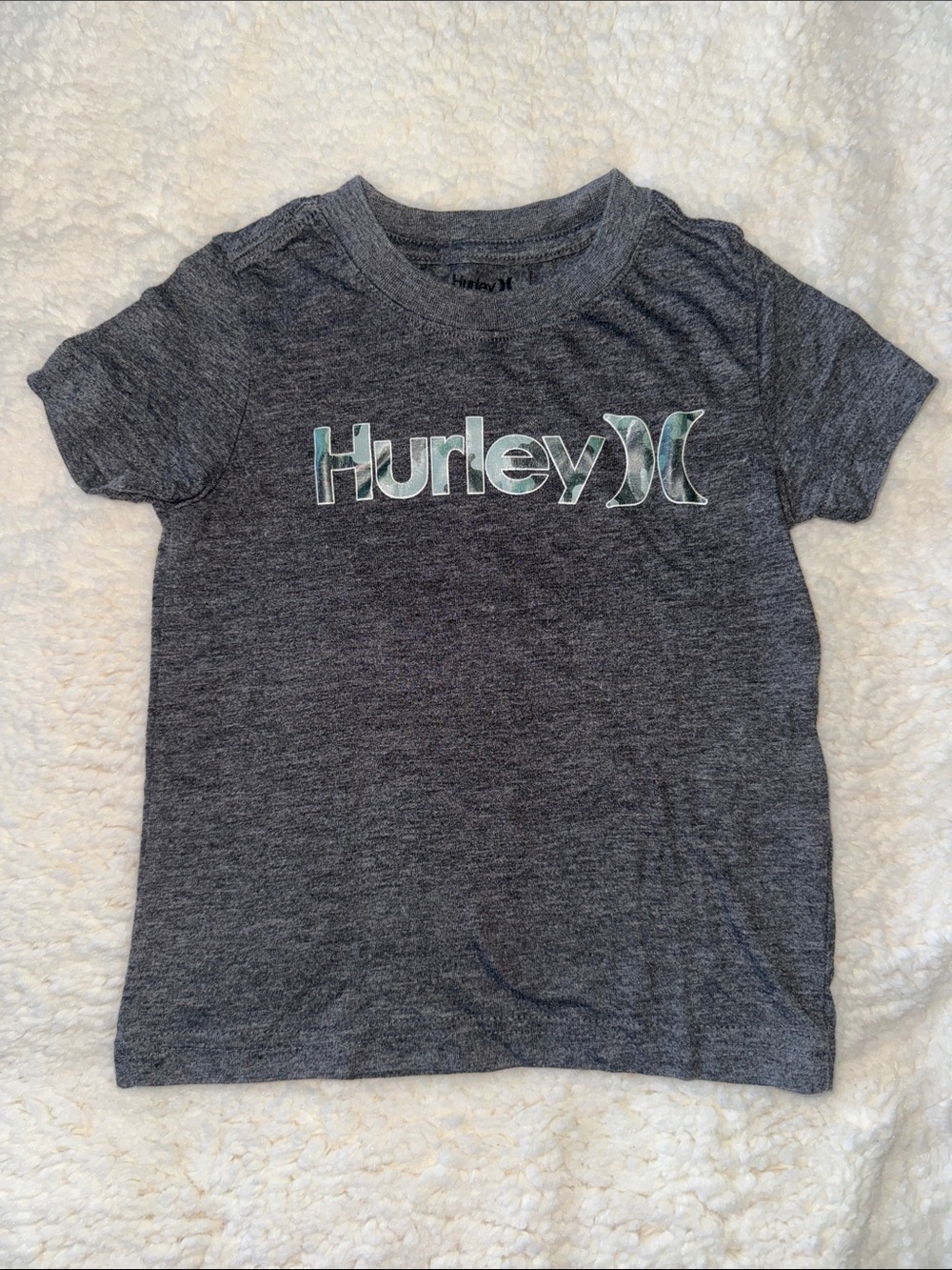 Hurley Kids Gray Heather Tee with Green Camo Accent Logo